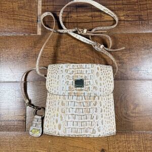 Dooney & Bourke Crossbody Bag Womens Small Cream Tan Croc Embossed Leather